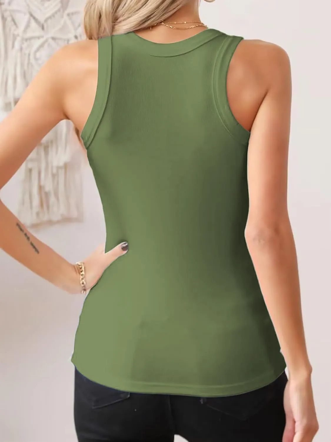 Jar of Love Womens Sleeveless Racerback Crew Neck Casual Ribbed Fitted Summer Tank Top Camisole