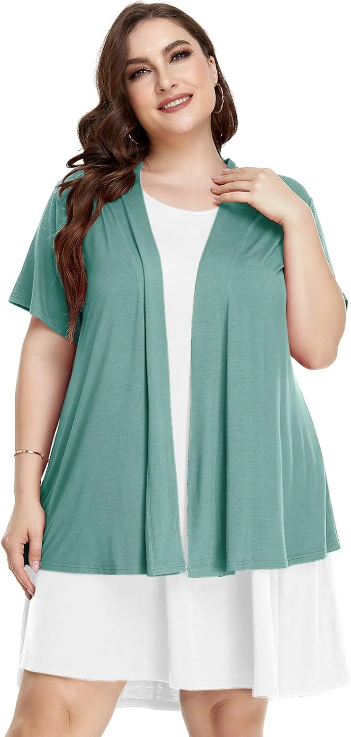 LARACE Short Sleeve Cardigans for Womens Summer Tops Casual Plus Size Open Front Lightweight Cover Up