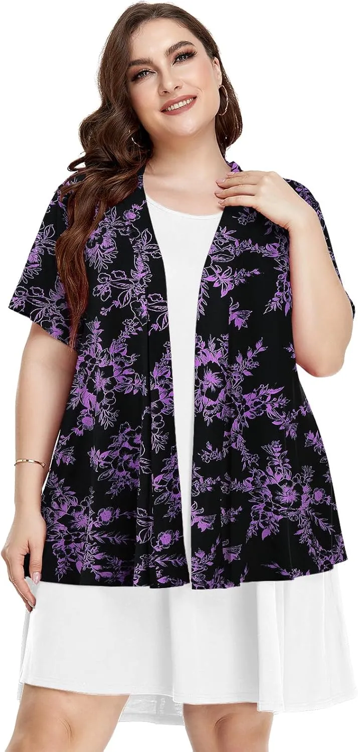 LARACE Short Sleeve Cardigans for Womens Summer Tops Casual Plus Size Open Front Lightweight Cover Up