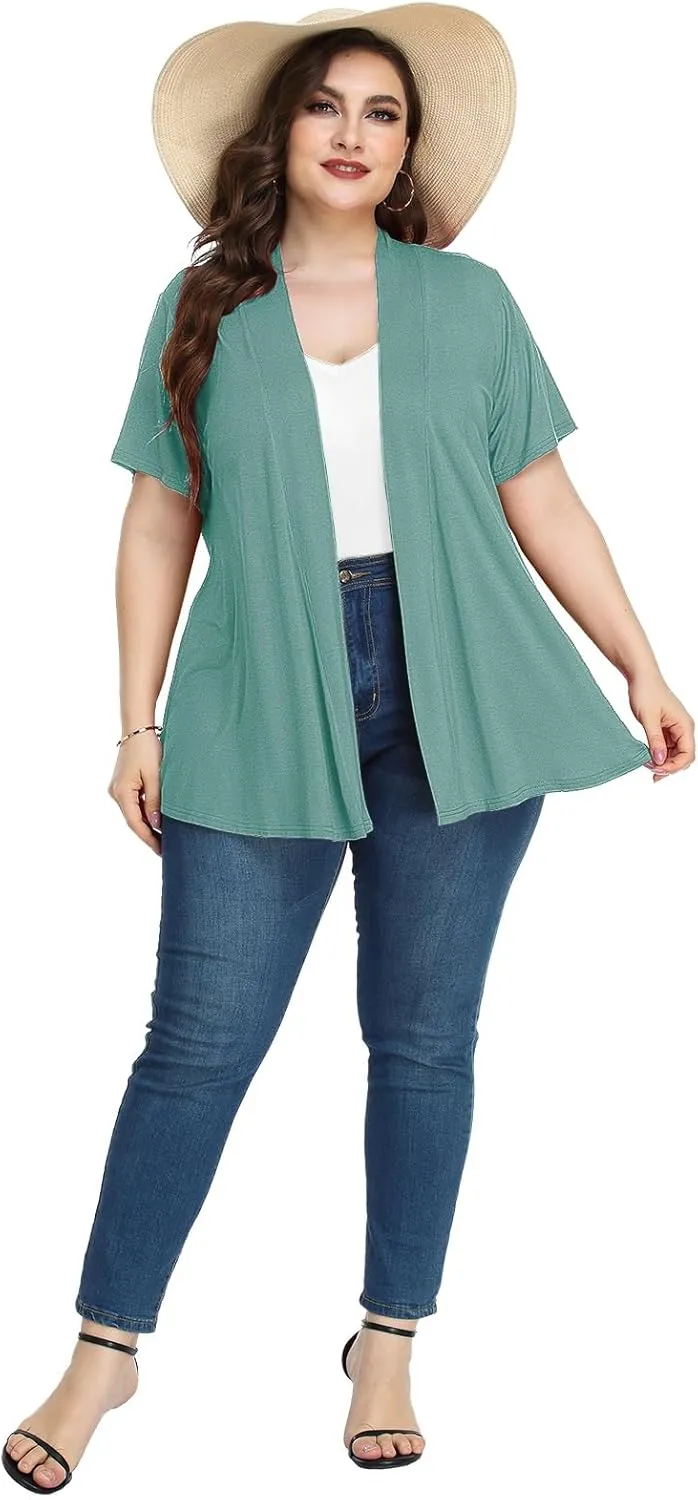 LARACE Short Sleeve Cardigans for Womens Summer Tops Casual Plus Size Open Front Lightweight Cover Up
