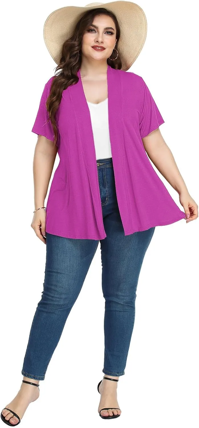 LARACE Short Sleeve Cardigans for Womens Summer Tops Casual Plus Size Open Front Lightweight Cover Up