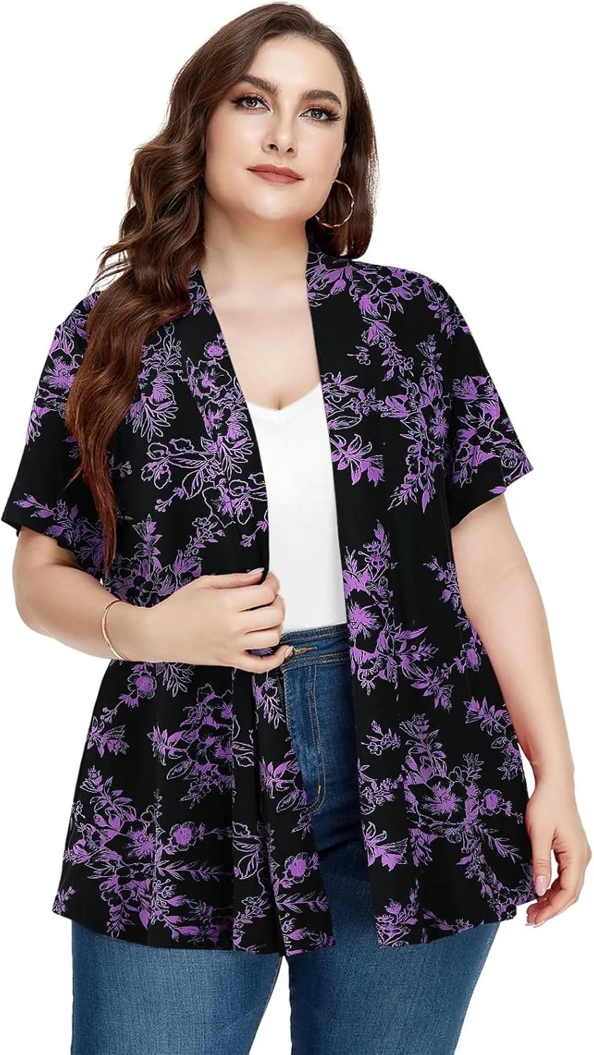 LARACE Short Sleeve Cardigans for Womens Summer Tops Casual Plus Size Open Front Lightweight Cover Up