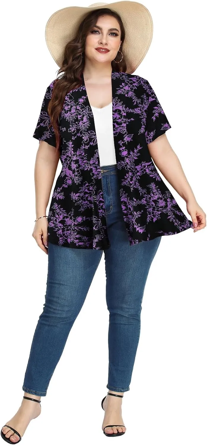 LARACE Short Sleeve Cardigans for Womens Summer Tops Casual Plus Size Open Front Lightweight Cover Up