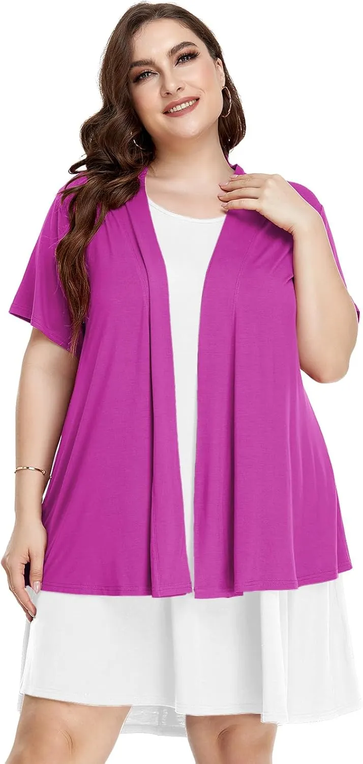 LARACE Short Sleeve Cardigans for Womens Summer Tops Casual Plus Size Open Front Lightweight Cover Up