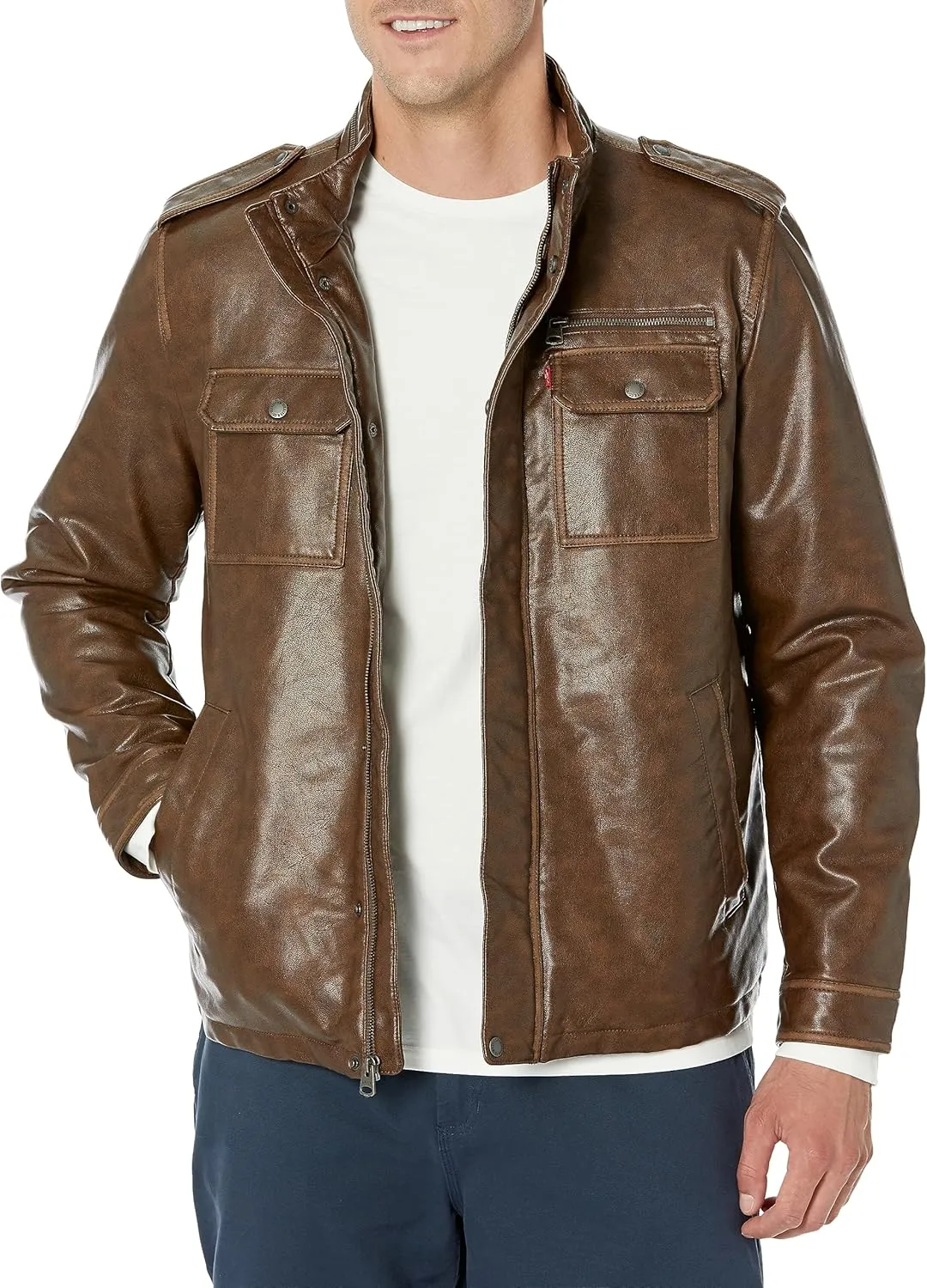 Levi's Mens Vintage Deer Faux Leather Sherpa Military Jacket Big & Tall