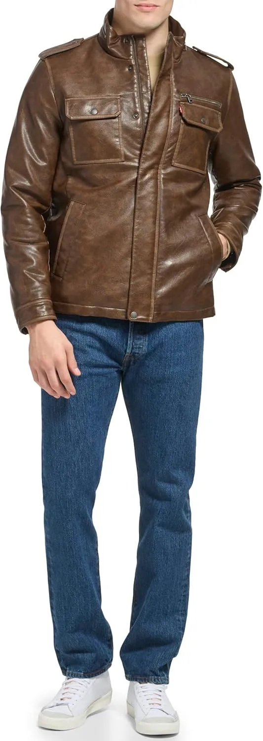 Levi's Mens Vintage Deer Faux Leather Sherpa Military Jacket Big & Tall