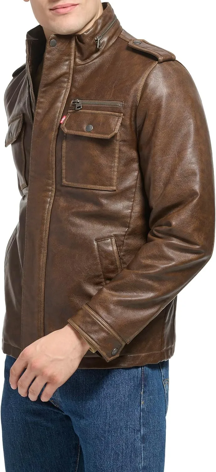 Levi's Mens Vintage Deer Faux Leather Sherpa Military Jacket Big & Tall