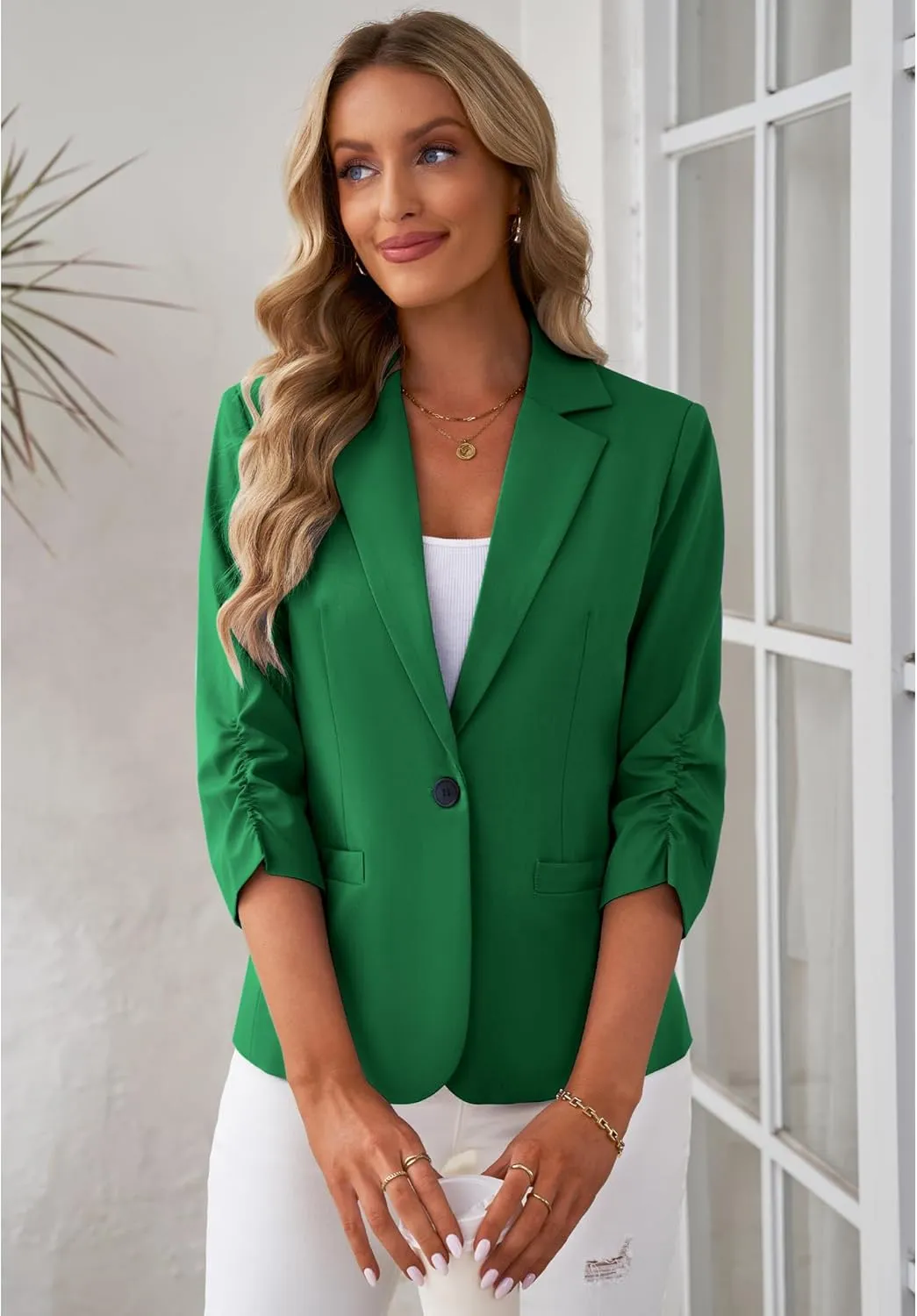 LookbookStore Blazers for Women Suit Jackets Dressy 3/4 Sleeve Blazer Business Casual Outfits for Work