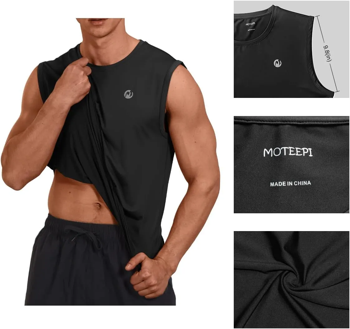 M MOTEEPI Mens Sleeveless Muscle Shirts Workout Athletic Gym Tank Tops Quick Dry