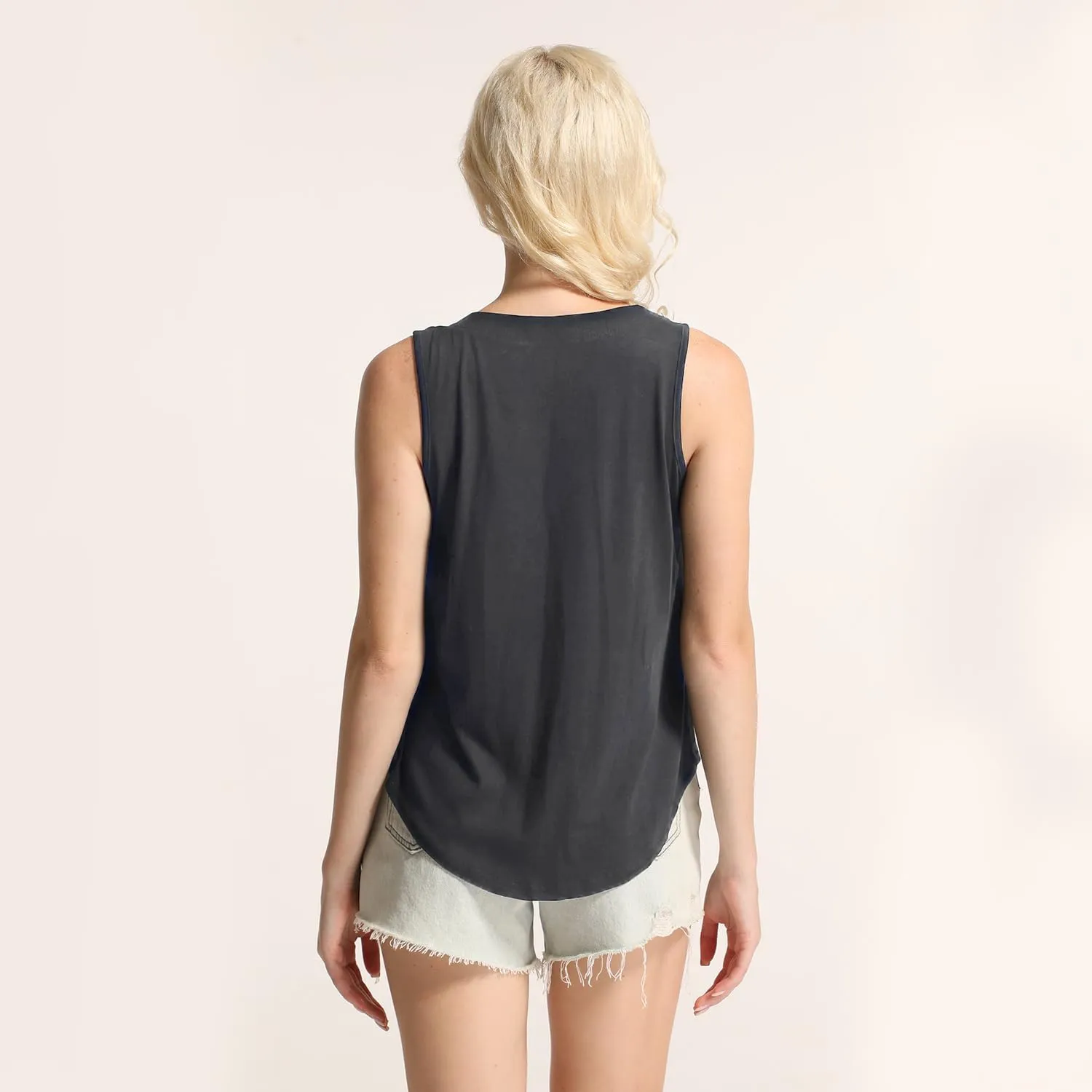 MAIHUN Womens Pleated Square Neck Tank Tops Summer Loose Fit Sleeveless Solid Color Vest