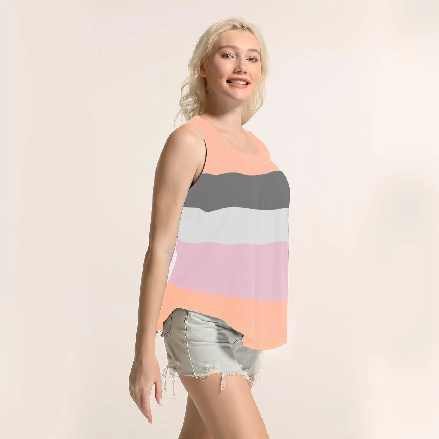 MAIHUN Womens Pleated Square Neck Tank Tops Summer Loose Fit Sleeveless Solid Color Vest