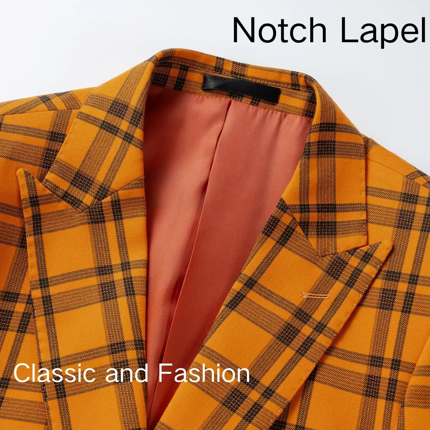 Mens Blazer Plaid Sport Coats One Button Casual Slim Fit Checked Jacket