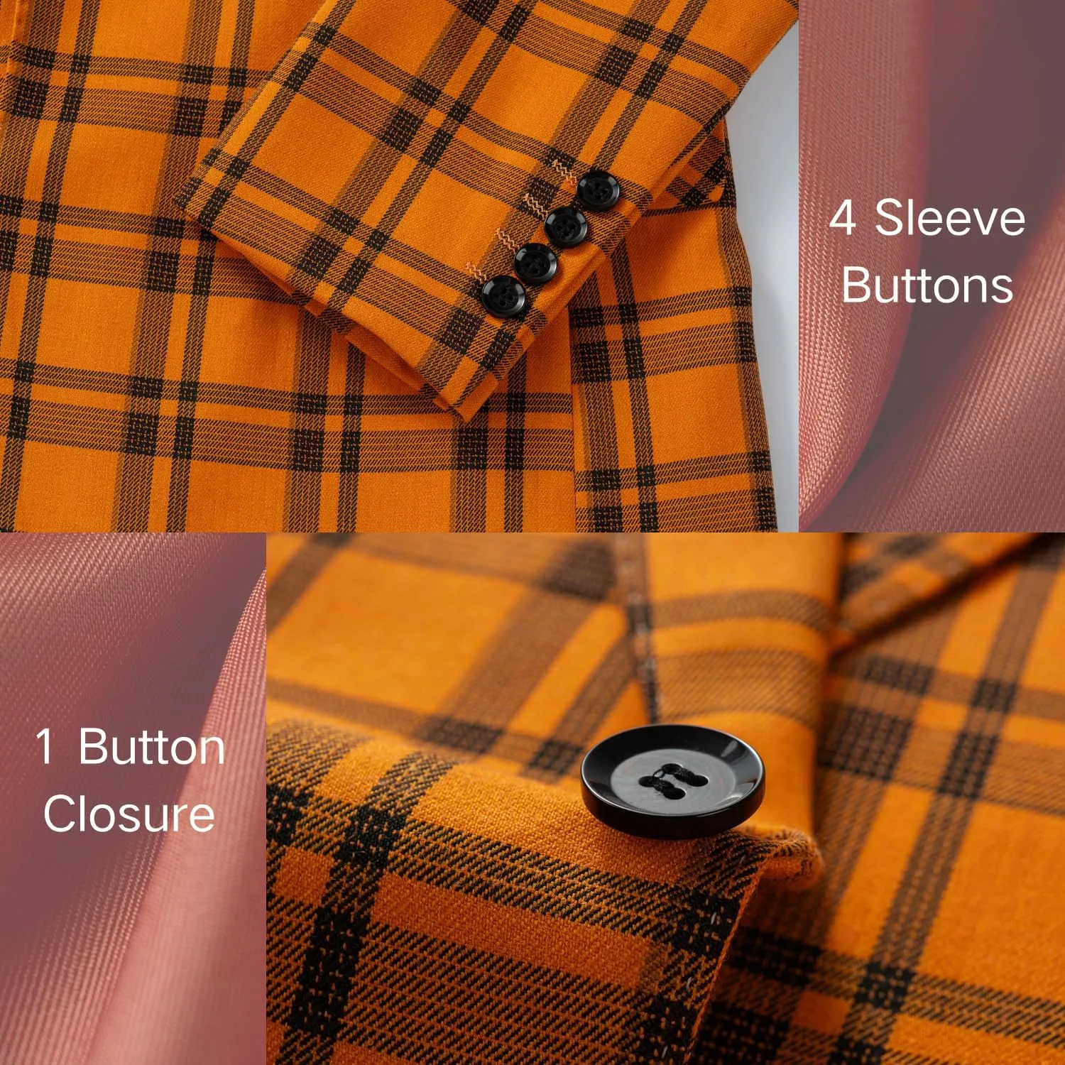 Mens Blazer Plaid Sport Coats One Button Casual Slim Fit Checked Jacket