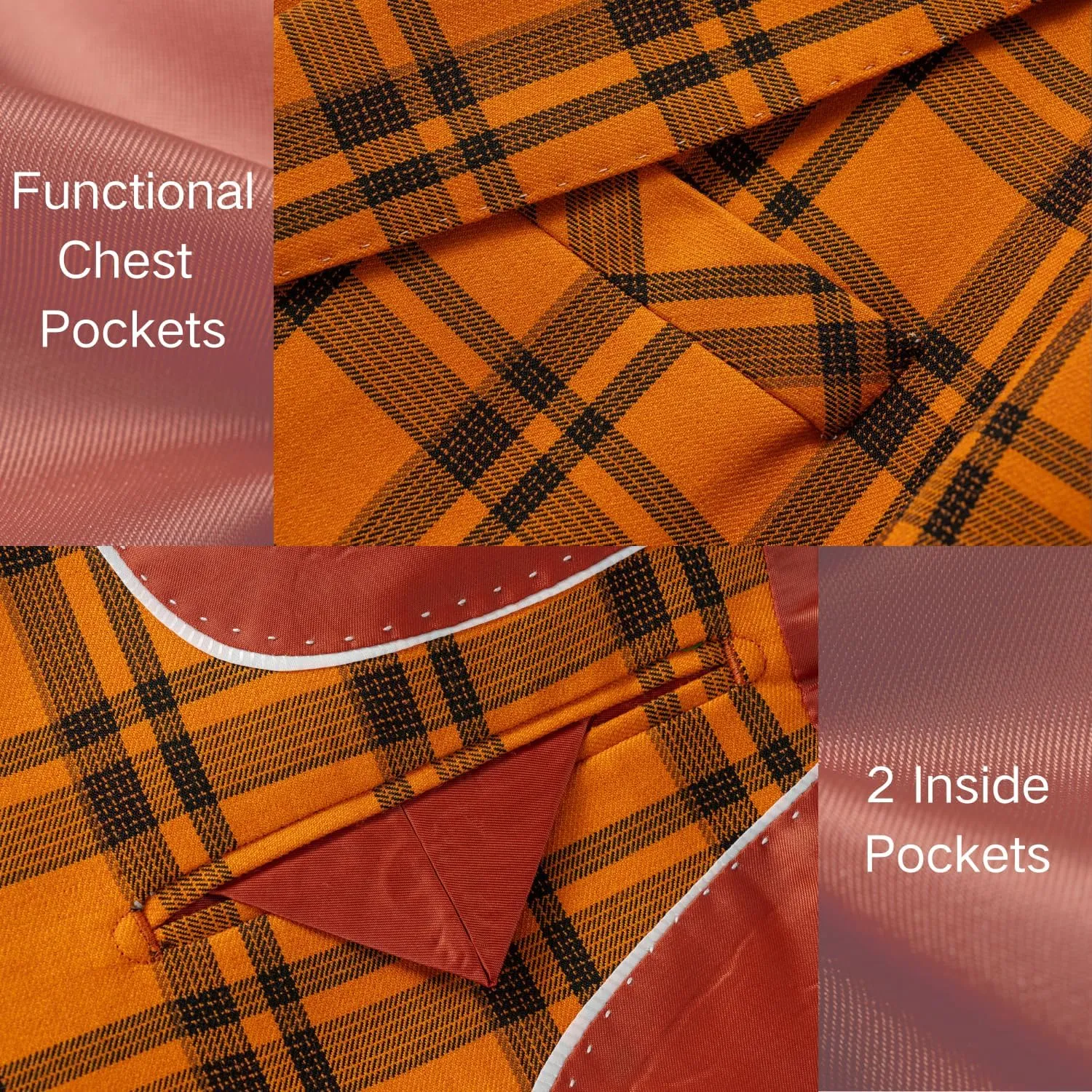 Mens Blazer Plaid Sport Coats One Button Casual Slim Fit Checked Jacket