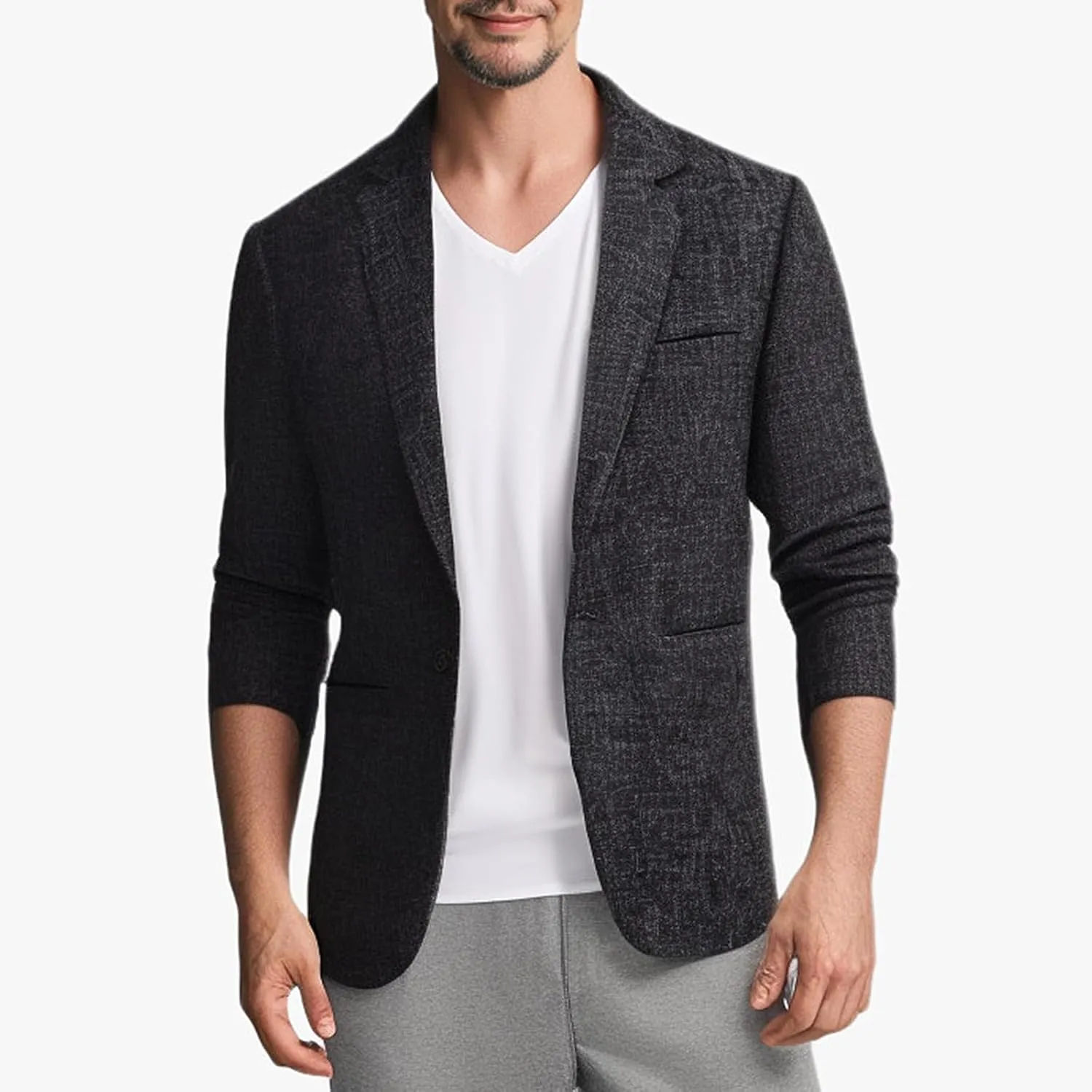 Mens Business Blazer Casual Regular Fit Sport Coat One Button Lightweight Travel Suit Jacket