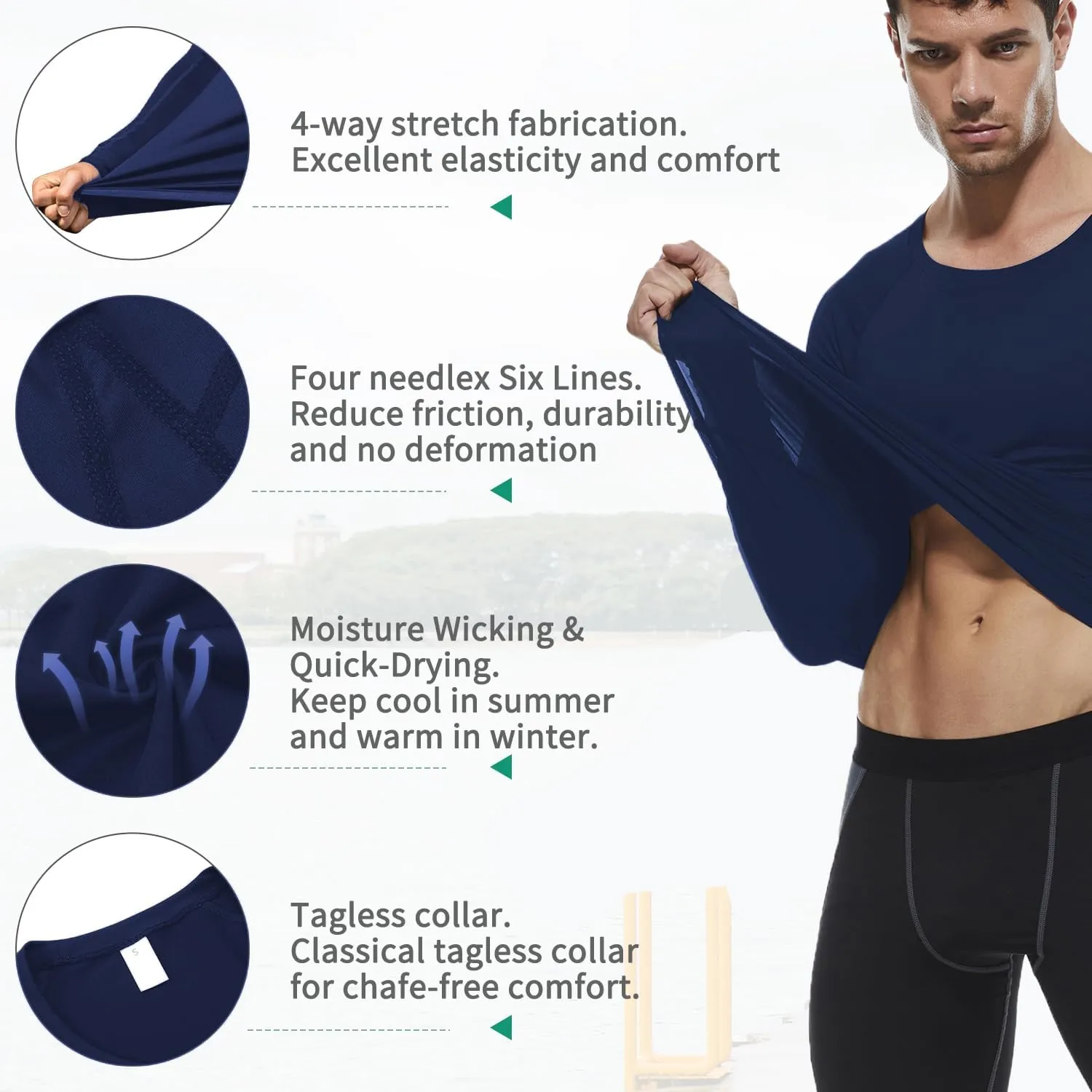 Men's Compression Shirts Long Sleeve Athletic T Shirt Workout Cool Dry Running Tops Gym Undershirts Baselayers 1/2 Pack