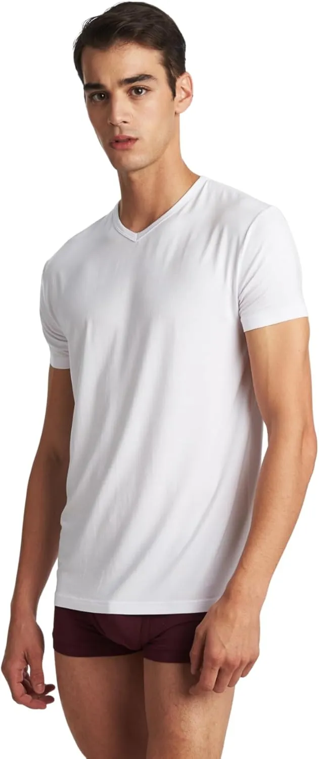 Men's V-Neck Undershirts, Ultra-Soft, Lightweight, Breathable, 3 Pack, Multicolor