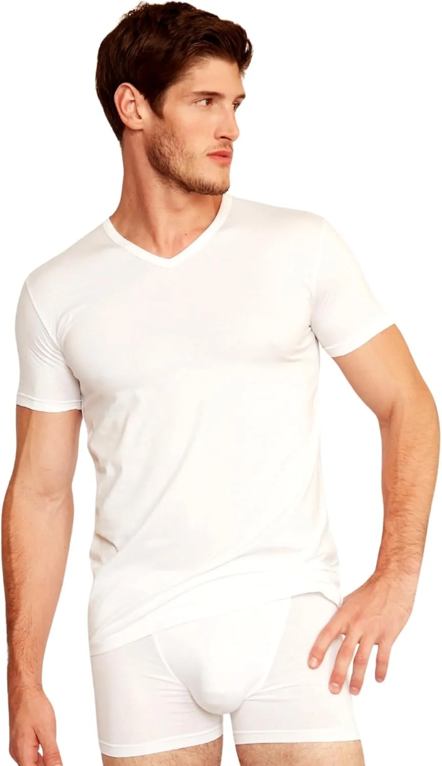 Men's V-Neck Undershirts, Ultra-Soft, Lightweight, Breathable, 3 Pack, Multicolor
