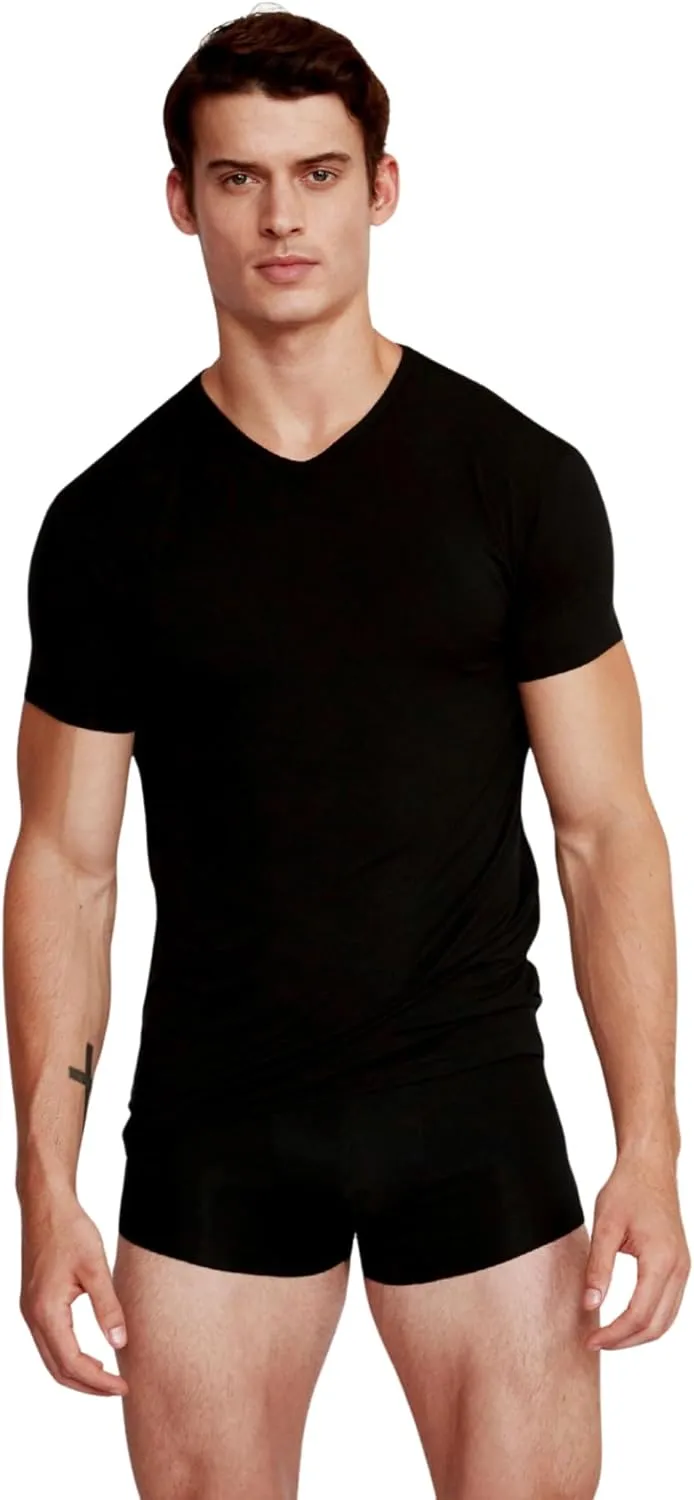 Men's V-Neck Undershirts, Ultra-Soft, Lightweight, Breathable, 3 Pack, Multicolor
