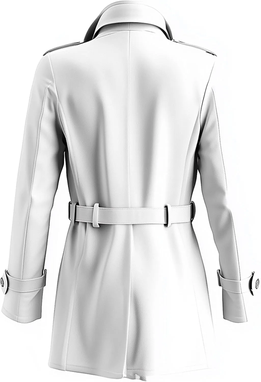 Mens White Double-Breasted Mini Trench Coats Storm Flap Lapel Collar Multipockets Water Resistant Jackets