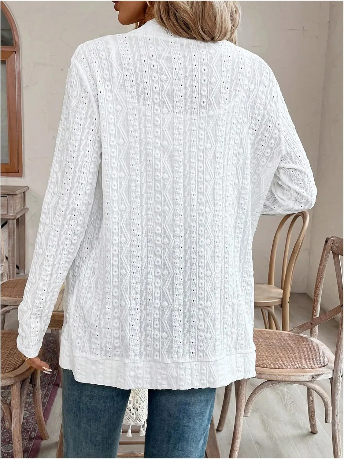 Milumia Women Lightweight Eyelet Embroidered Open Front Long Sleeve Cardigans Outerwear