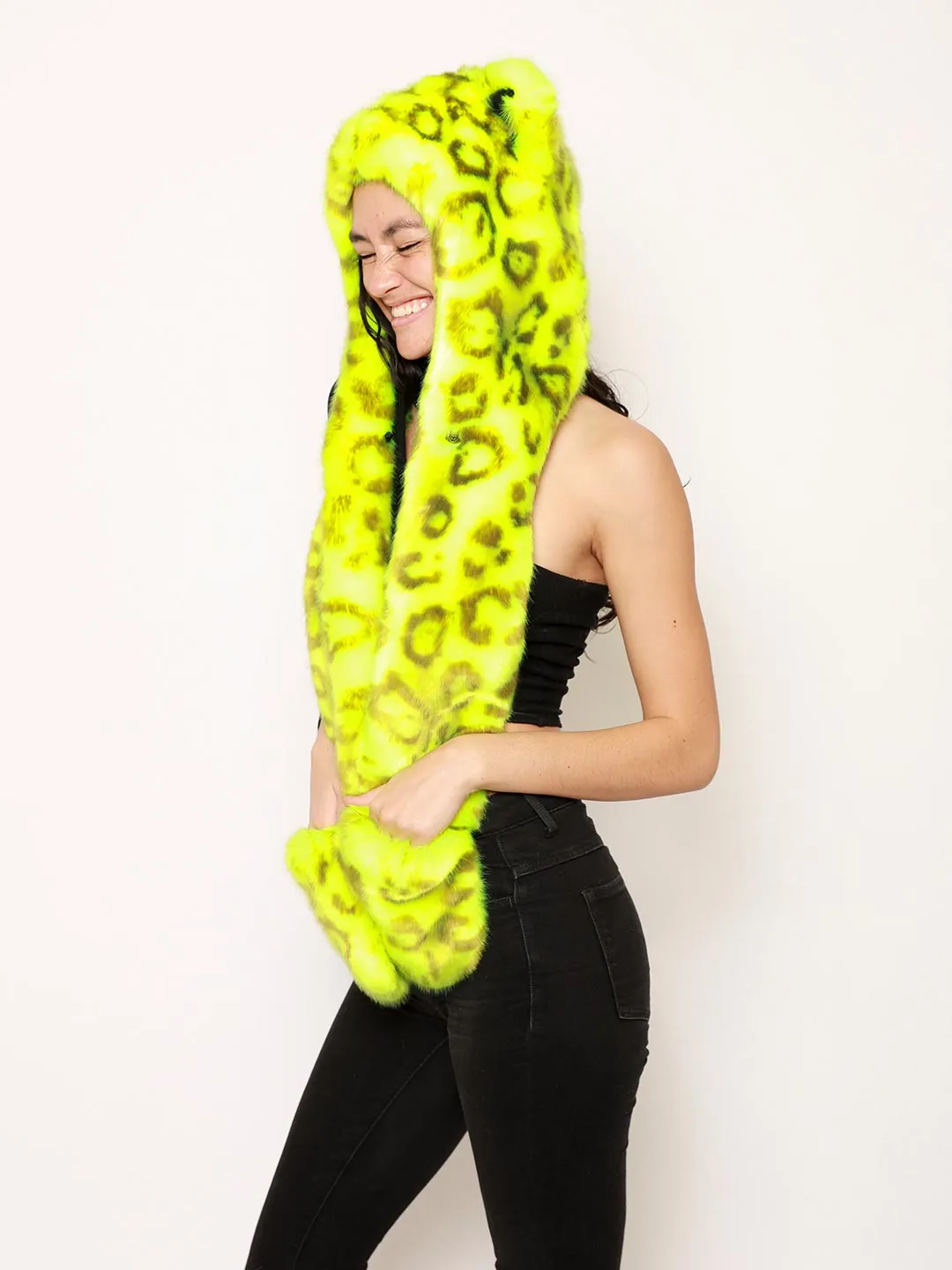 Neon Yellow Leopard Luxe Collector Edition Faux Fur Hood | Women's