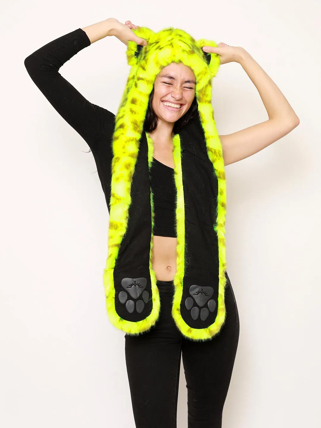 Neon Yellow Leopard Luxe Collector Edition Faux Fur Hood | Women's