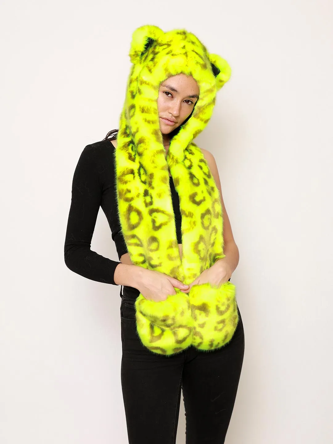 Neon Yellow Leopard Luxe Collector Edition Faux Fur Hood | Women's