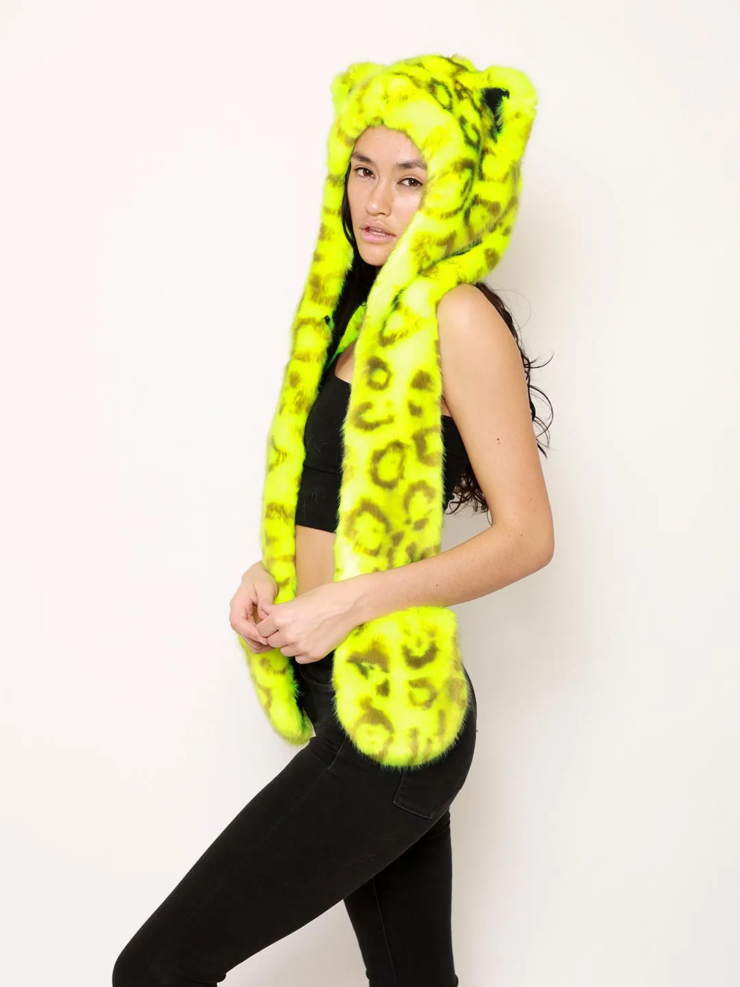 Neon Yellow Leopard Luxe Collector Edition Faux Fur Hood | Women's