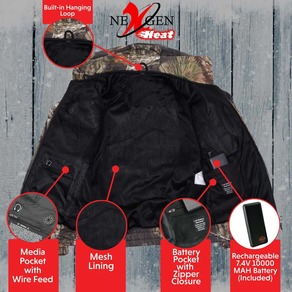Nexgen Heat NXM1776SET Men's Camouflaged Heated Zipper Hoodies -