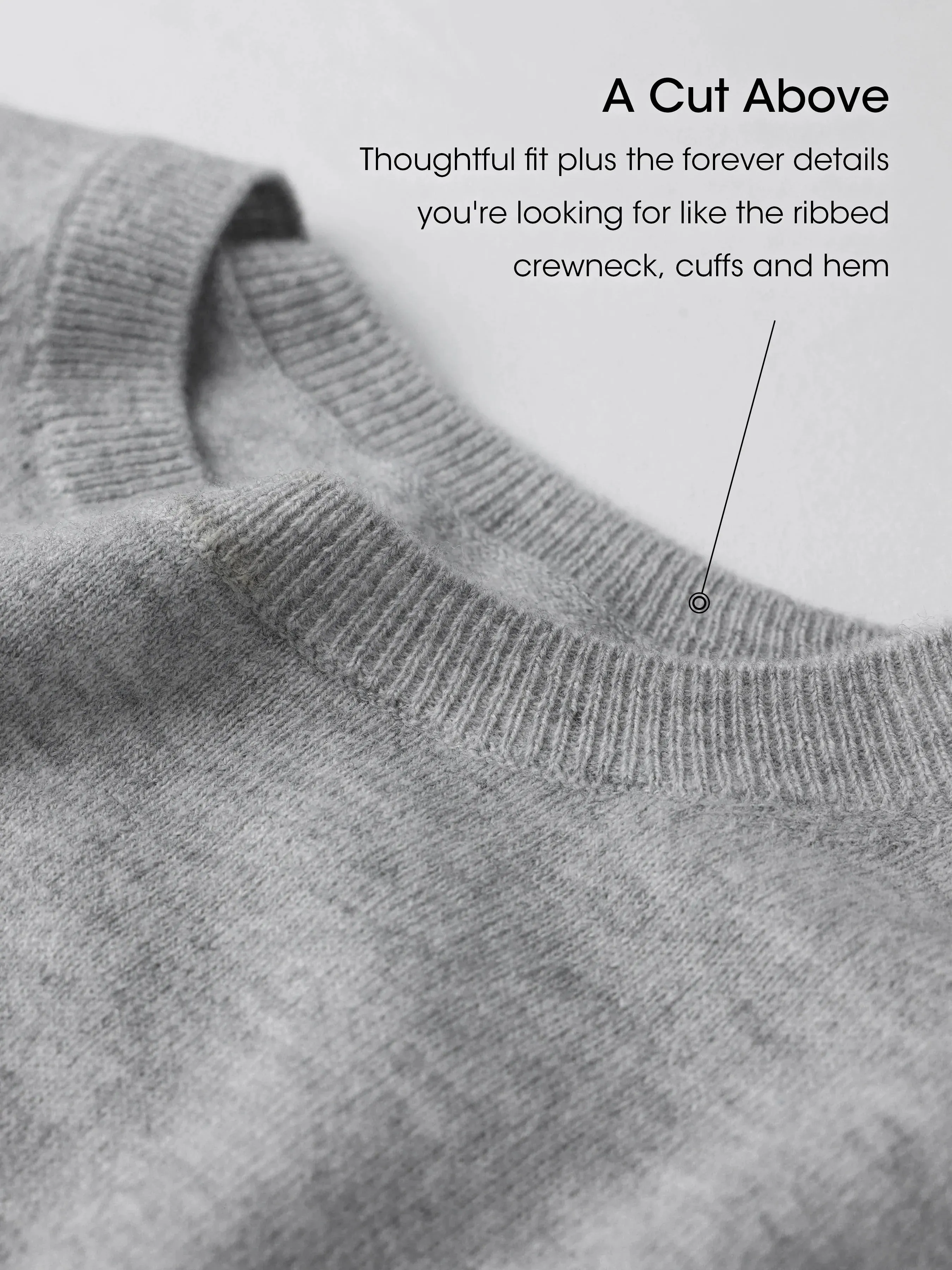 Nina 100% Merino Wool Grey Fitted Crewneck Pullover