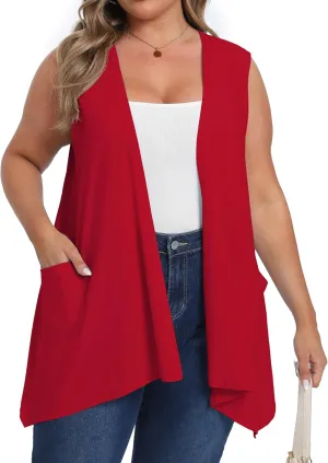 OLRIK Lightweight Plus Size Cardigan with Pocket Sleeveless Cardigans for Women Summer