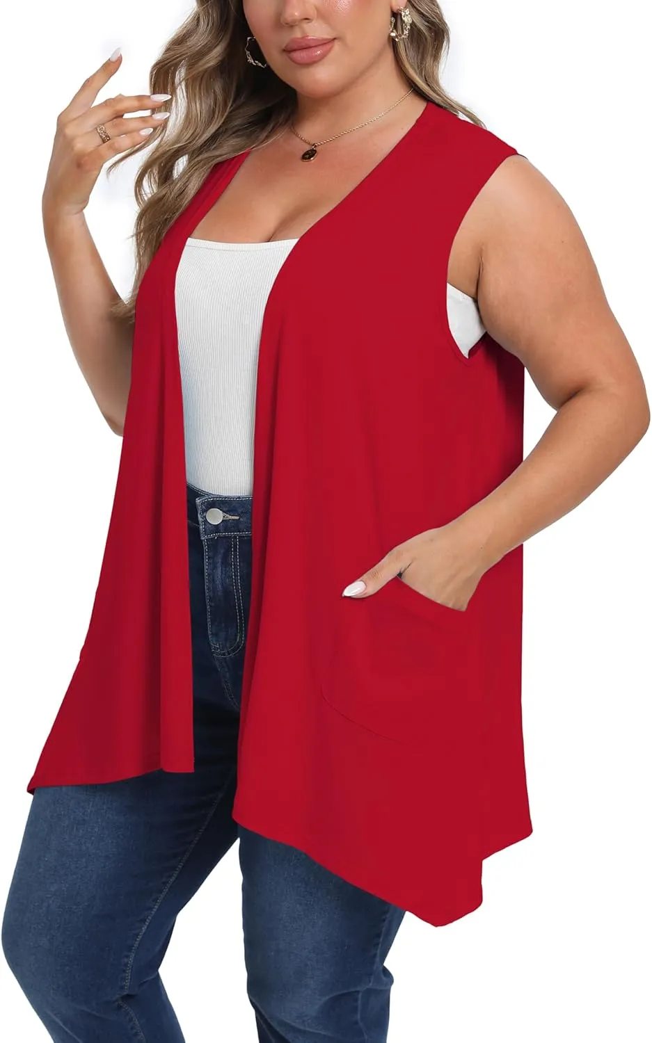 OLRIK Lightweight Plus Size Cardigan with Pocket Sleeveless Cardigans for Women Summer