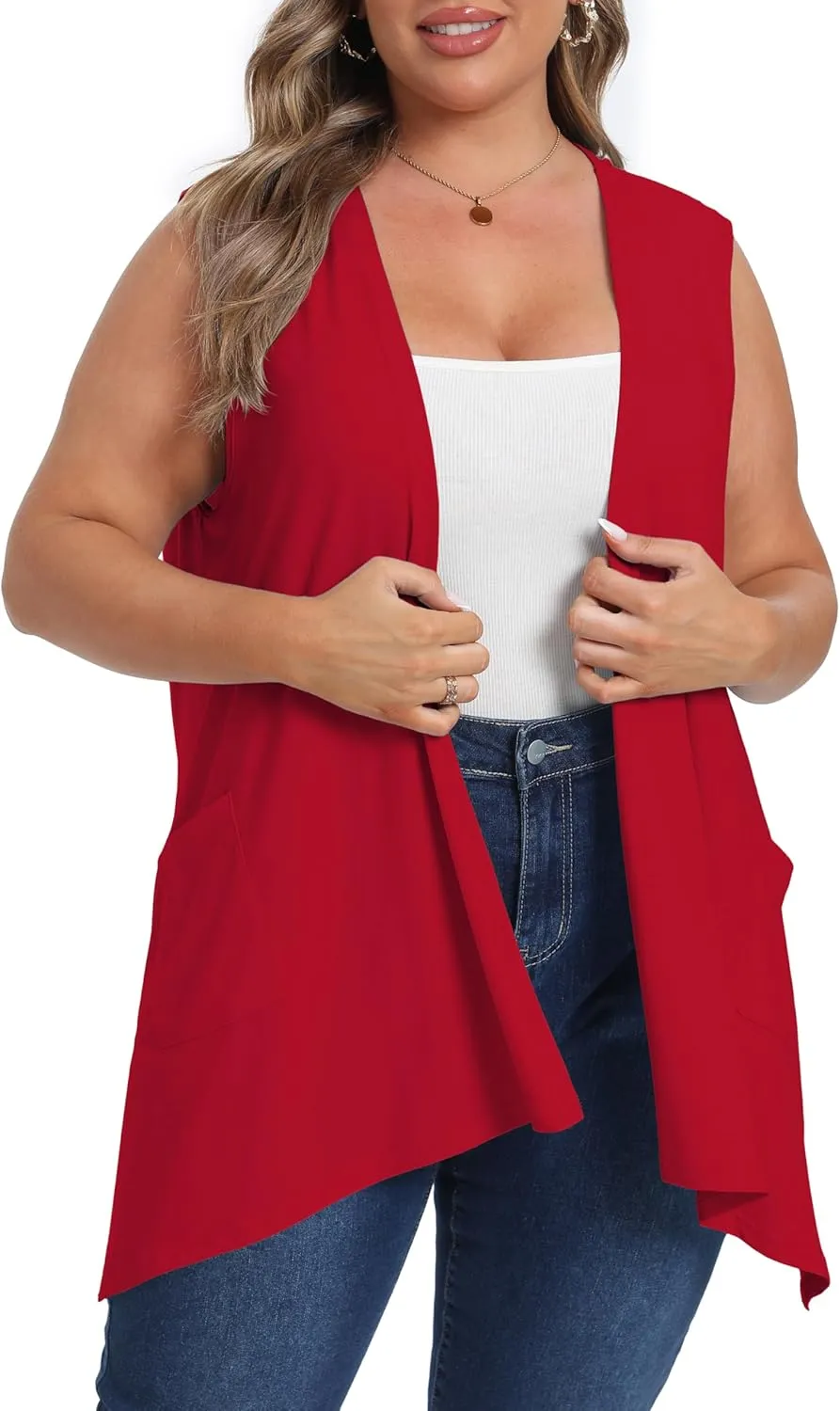 OLRIK Lightweight Plus Size Cardigan with Pocket Sleeveless Cardigans for Women Summer