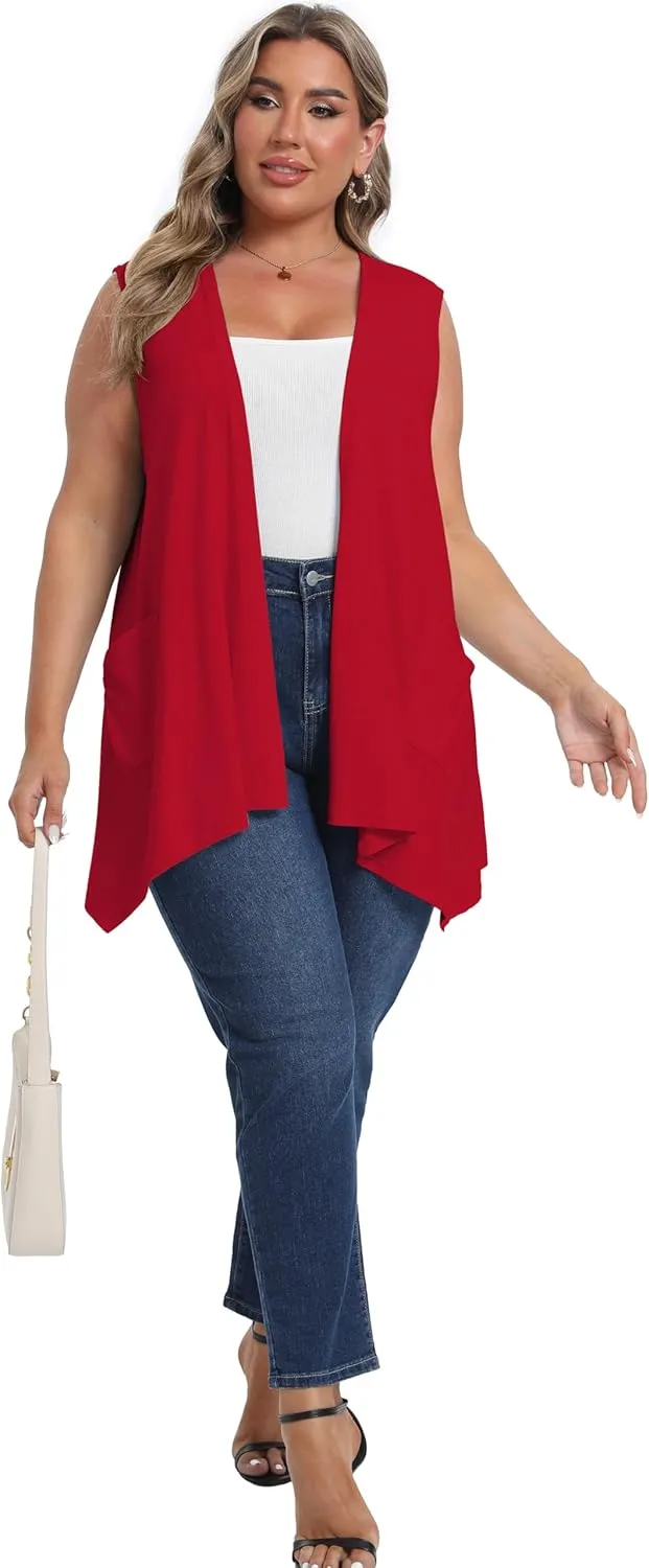 OLRIK Lightweight Plus Size Cardigan with Pocket Sleeveless Cardigans for Women Summer