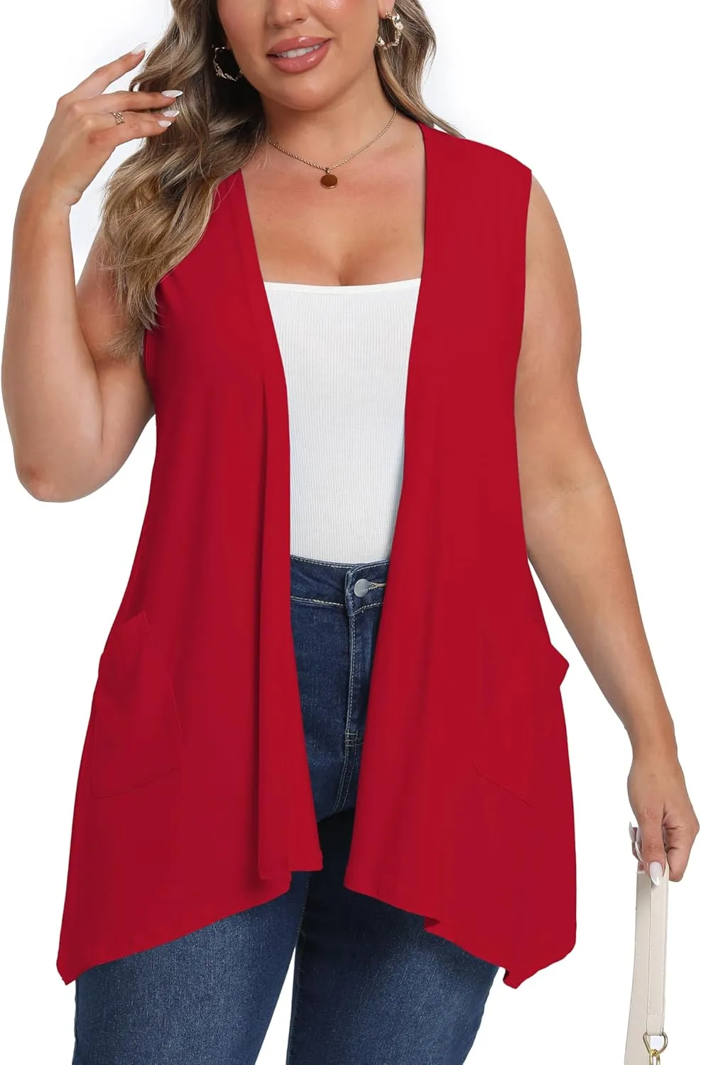 OLRIK Lightweight Plus Size Cardigan with Pocket Sleeveless Cardigans for Women Summer