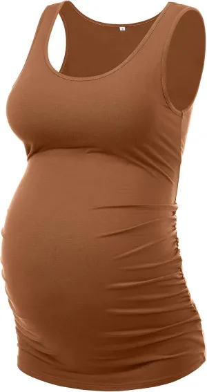 Peauty "Long Enough to Cover Hip Maternity Side Ruch Tank Tops/Basic Maternity Tops for Summer Casual Wear (S-3XL)