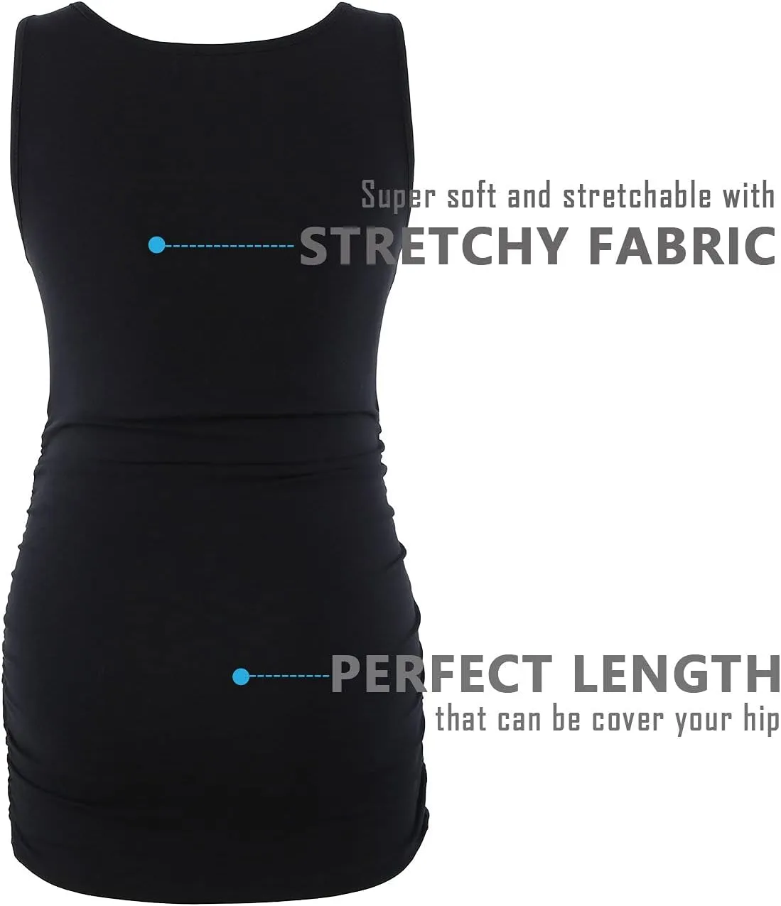 Peauty "Long Enough to Cover Hip Maternity Side Ruch Tank Tops/Basic Maternity Tops for Summer Casual Wear (S-3XL)