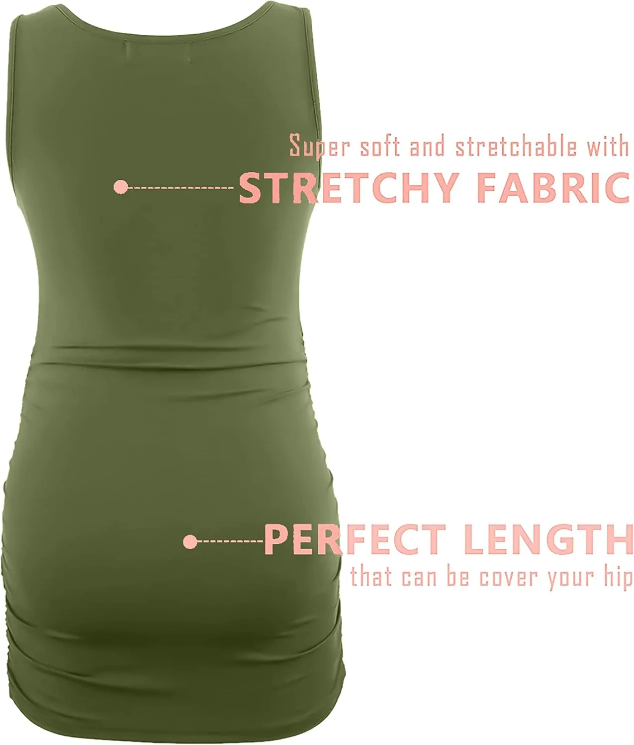 Peauty "Long Enough to Cover Hip Maternity Side Ruch Tank Tops/Basic Maternity Tops for Summer Casual Wear (S-3XL)