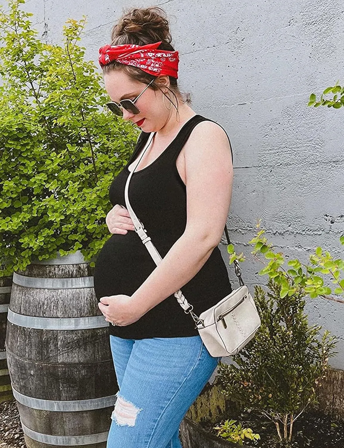 Peauty "Long Enough to Cover Hip Maternity Side Ruch Tank Tops/Basic Maternity Tops for Summer Casual Wear (S-3XL)