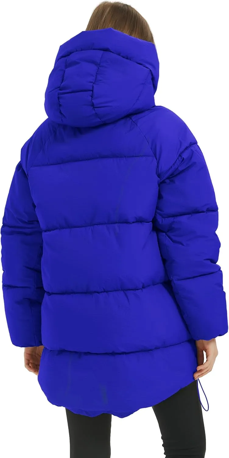 PEHMEA Women Mid-Length Puffer Hooded Jacket Winter Padded Warm Coat Thicken Outerwear Coats