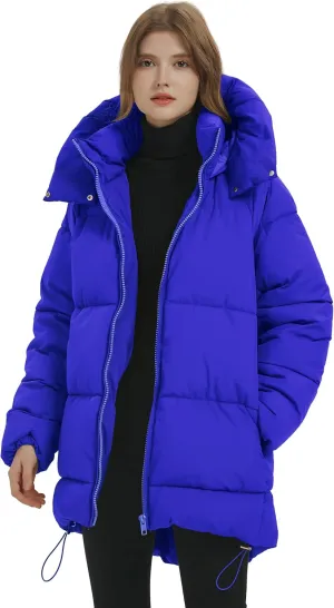 PEHMEA Women Mid-Length Puffer Hooded Jacket Winter Padded Warm Coat Thicken Outerwear Coats