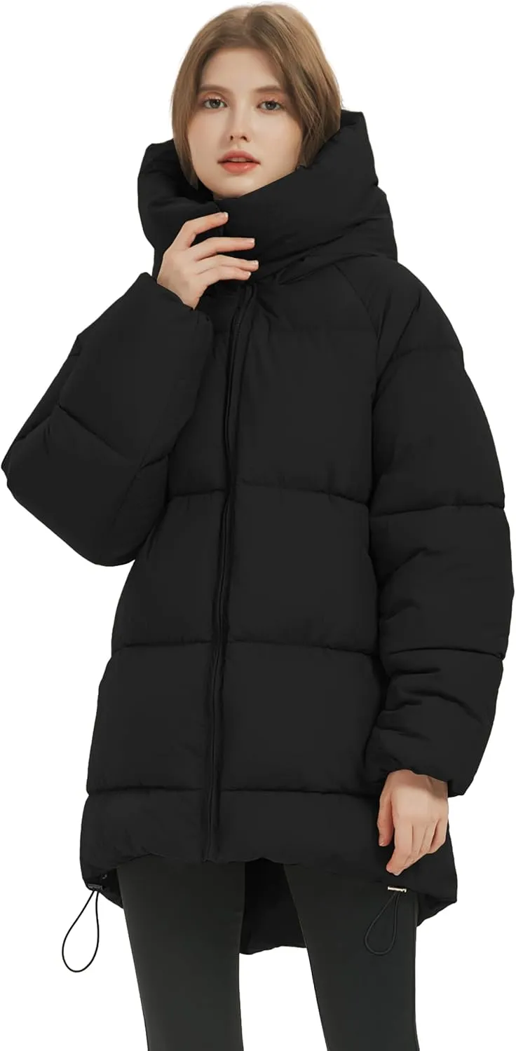 PEHMEA Women Mid-Length Puffer Hooded Jacket Winter Padded Warm Coat Thicken Outerwear Coats