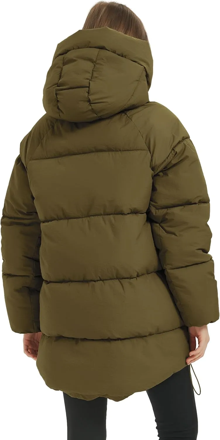 PEHMEA Women Mid-Length Puffer Hooded Jacket Winter Padded Warm Coat Thicken Outerwear Coats