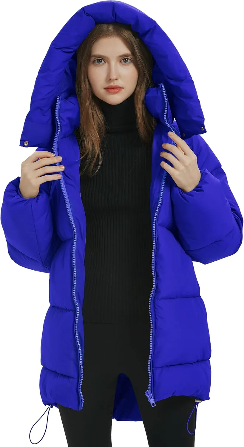PEHMEA Women Mid-Length Puffer Hooded Jacket Winter Padded Warm Coat Thicken Outerwear Coats