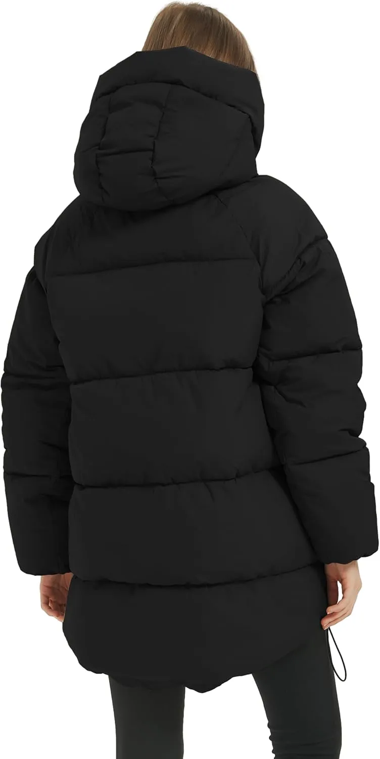 PEHMEA Women Mid-Length Puffer Hooded Jacket Winter Padded Warm Coat Thicken Outerwear Coats