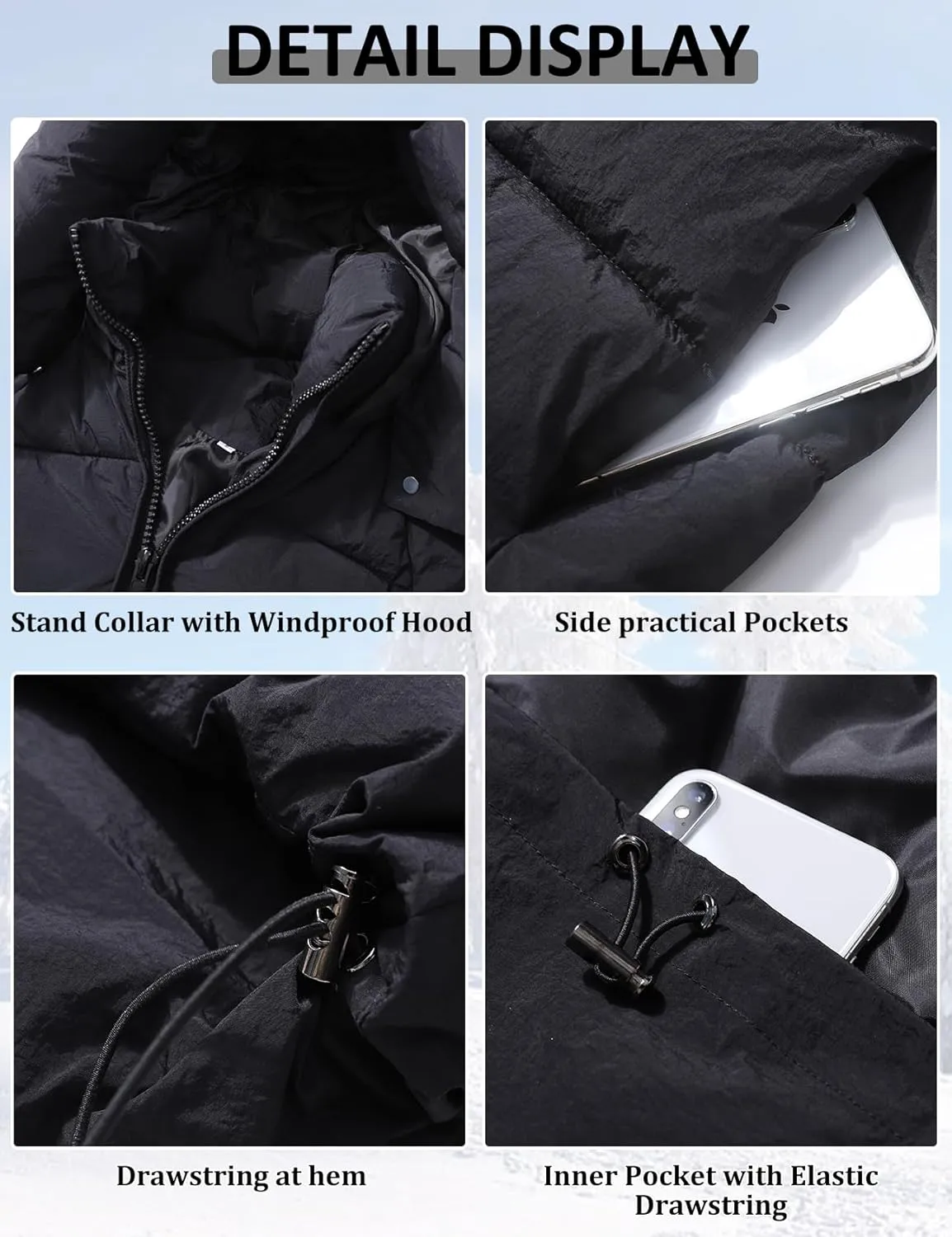PEHMEA Women Mid-Length Puffer Hooded Jacket Winter Padded Warm Coat Thicken Outerwear Coats