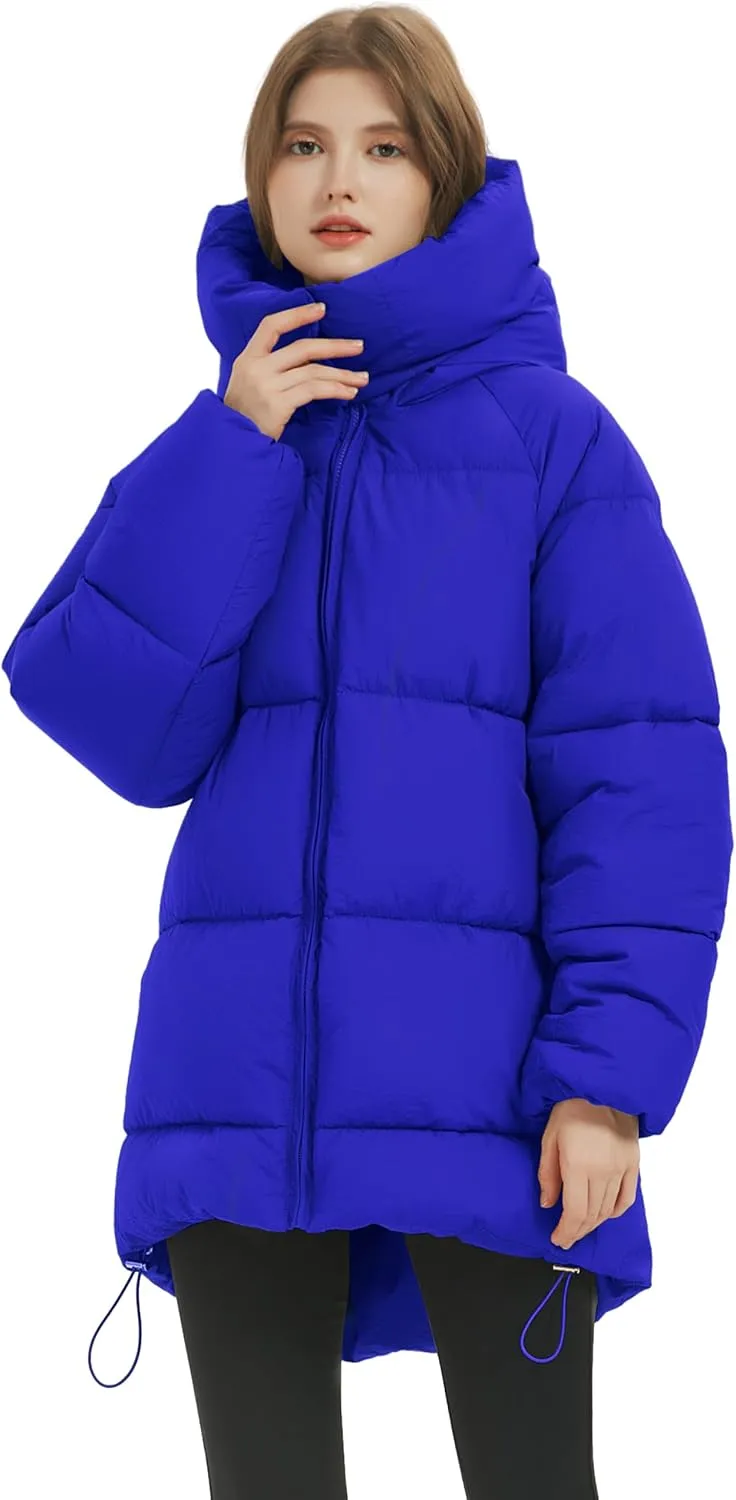 PEHMEA Women Mid-Length Puffer Hooded Jacket Winter Padded Warm Coat Thicken Outerwear Coats