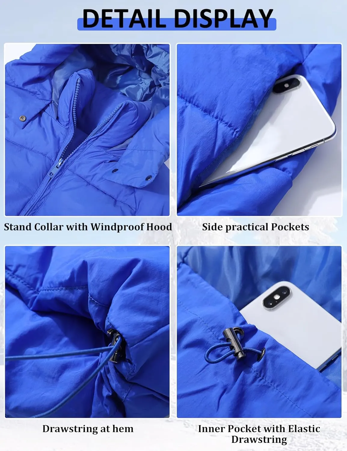 PEHMEA Women Mid-Length Puffer Hooded Jacket Winter Padded Warm Coat Thicken Outerwear Coats