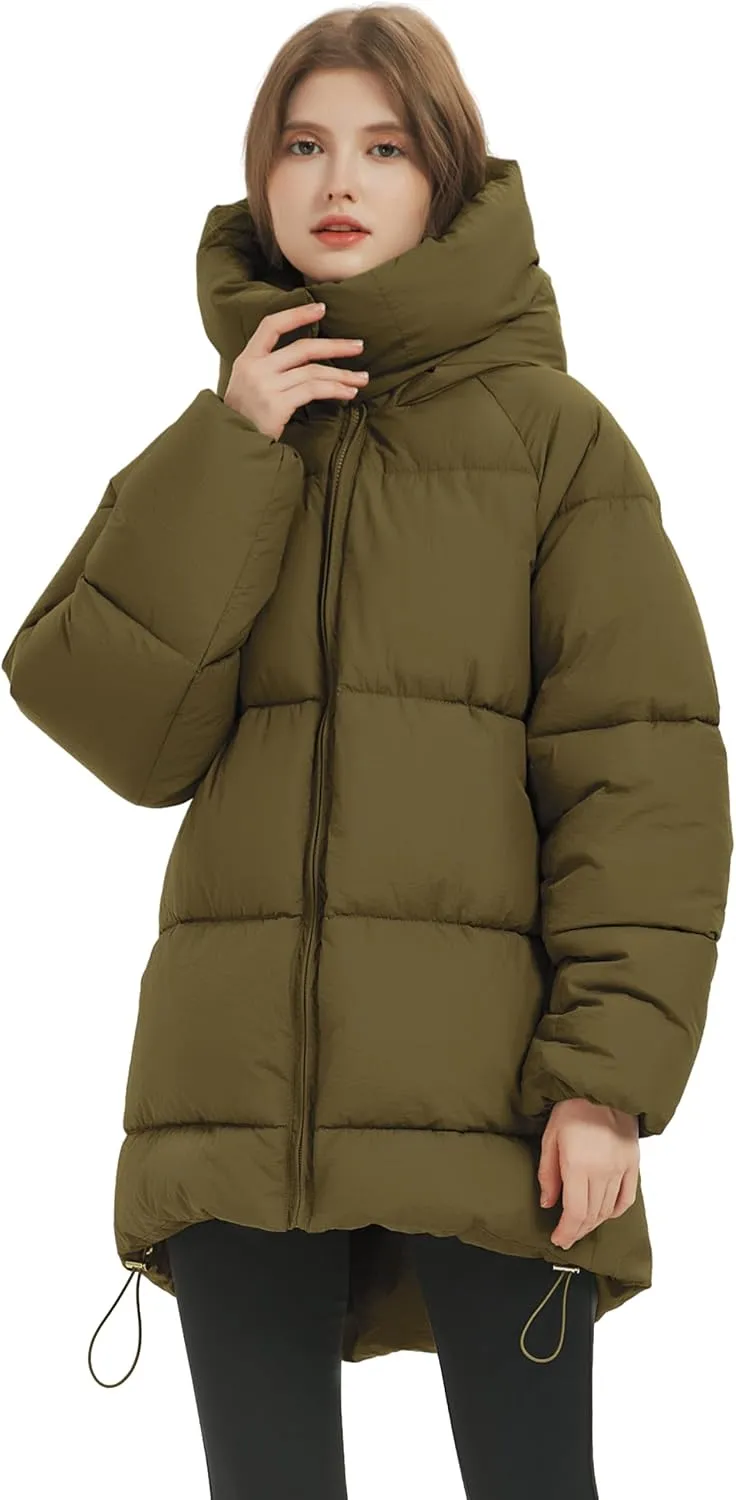 PEHMEA Women Mid-Length Puffer Hooded Jacket Winter Padded Warm Coat Thicken Outerwear Coats